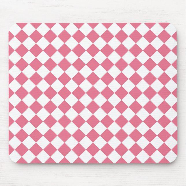 Pink White Diamond Chequered Pattern Mouse Pad (Front)