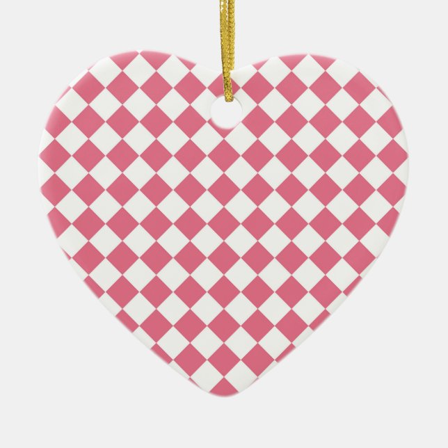 Pink White Diamond Chequered Pattern Ornament (Front)