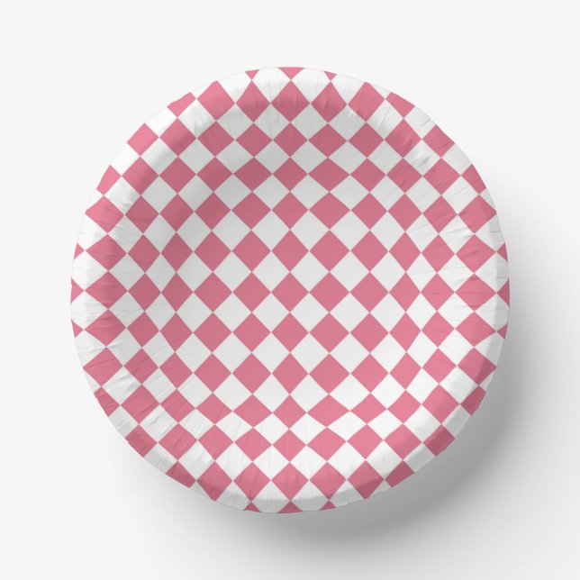 Pink White Diamond Chequered Pattern Paper Plate (Front)