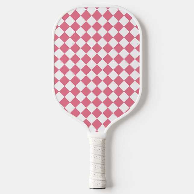 Pink White Diamond Chequered Pattern Pickleball Paddle (Front)