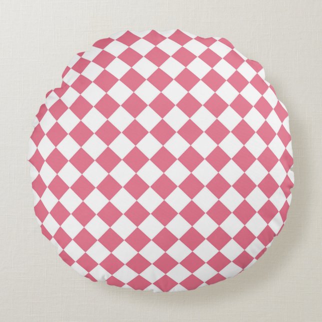 Pink White Diamond Chequered Pattern Round Cushion (Front)