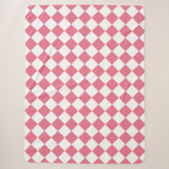 Pink White Diamond Chequered Pattern Sherpa Blanket (Front)