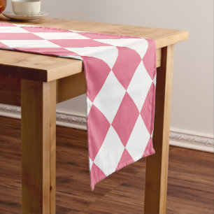 Pink White Diamond Chequered Pattern Short Table Runner