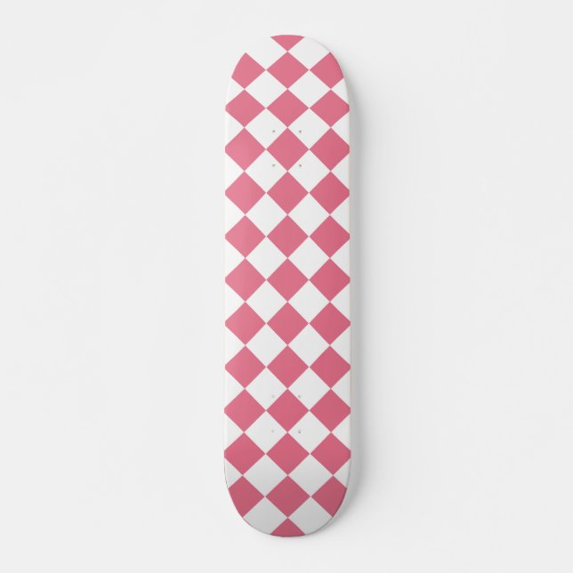 Pink White Diamond Chequered Pattern Skateboard (Front)