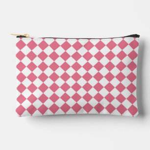 Pink White Diamond Chequered Pattern Small Accessory Pouch