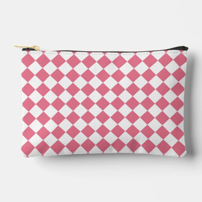 Pink White Diamond Chequered Pattern Small Accessory Pouch (Front)