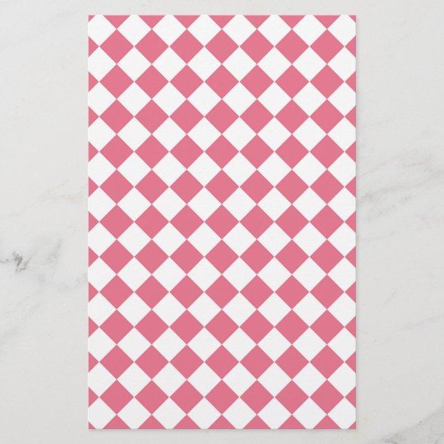 Pink White Diamond Chequered Pattern Stationery (Front)