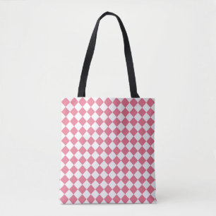 Pink White Diamond Chequered Pattern Tote Bag