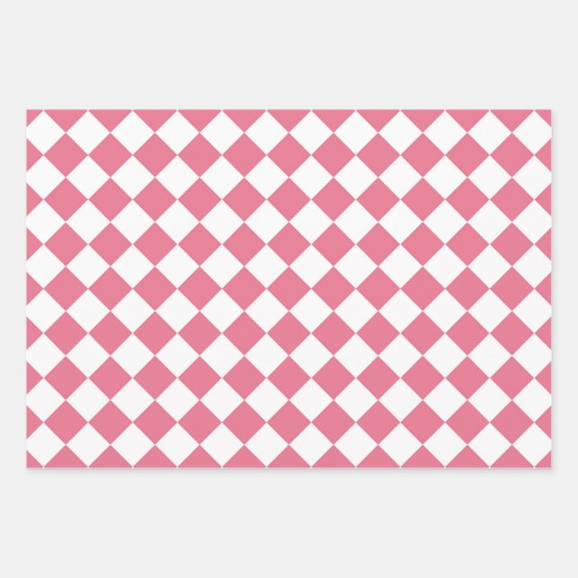 Pink White Diamond Chequered Pattern Wrapping Paper Sheet (Front)