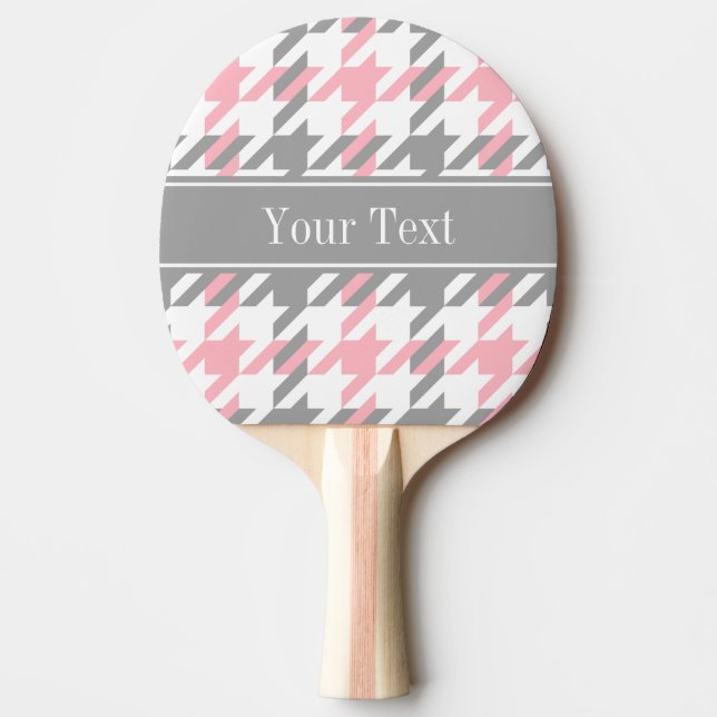 Pink White Dk Grey Houndstooth Name Monogram Ping Pong Paddle (Front)