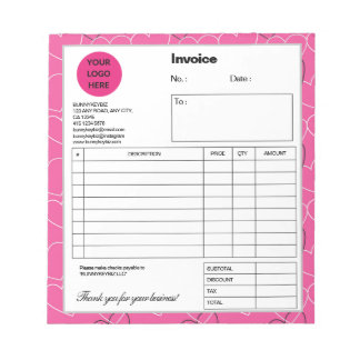 Pink White Doodle Company Business Shop Invoice Notepad