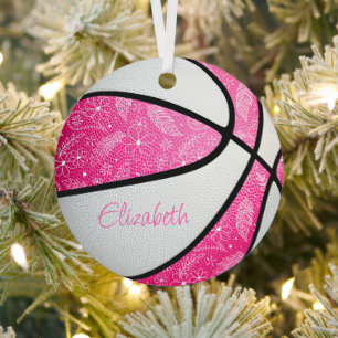 pink white doodle floral boho pattern basketball metal tree decoration