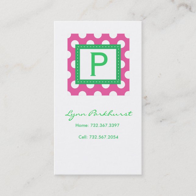 Pink & White Dot Calling Card (Front)