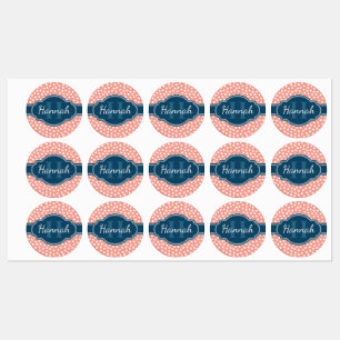 Pink White Dotted Pattern Navy Monogram