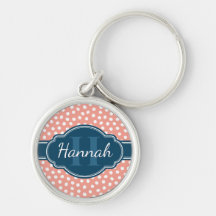 Pink White Dotted Pattern Navy Monogram