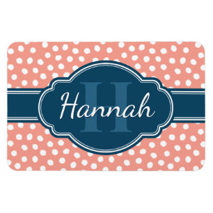 Pink White Dotted Pattern Navy Monogram Magnet