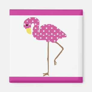 Pink white dottie flamingo magnet