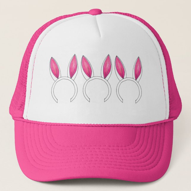 Pink White Easter Bunny Rabbit Ears Baby Shower Trucker Hat (Front)