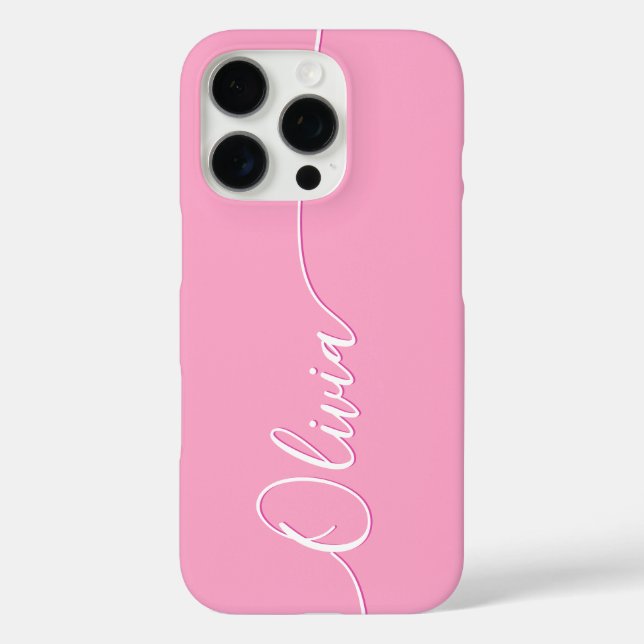Pink White Elegant Calligraphy Script Name Case-Mate iPhone Case (Back)