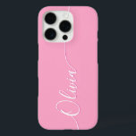 Pink White Elegant Calligraphy Script Name iPhone 16 Pro Case<br><div class="desc">Pink Elegant White Calligraphy Script Custom Personalised Name iPhone 16 Pro Smart Phone Cases features a modern and trendy simple and stylish design with your personalised name in elegant hand written calligraphy script typography on a pink background. Designed by ©Evco Studio www.zazzle.com/store/evcostudio</div>