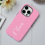 Pink White Elegant Calligraphy Script Name iPhone 16 Pro Case<br><div class="desc">Pink Elegant White Calligraphy Script Custom Personalised Name iPhone 16 Pro Smart Phone Cases features a modern and trendy simple and stylish design with your personalised name in elegant hand written calligraphy script typography on a pink background. Designed by ©Evco Studio www.zazzle.com/store/evcostudio</div>