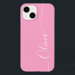 Pink White Elegant Calligraphy Script Name Case-Mate iPhone 14 Case<br><div class="desc">Pink Elegant White Calligraphy Script Custom Personalised Name iPhone 14 Smart Phone Cases features a modern and trendy simple and stylish design with your personalised name in elegant hand written calligraphy script typography on a pink background. Designed by ©Evco Studio www.zazzle.com/store/evcostudio</div>