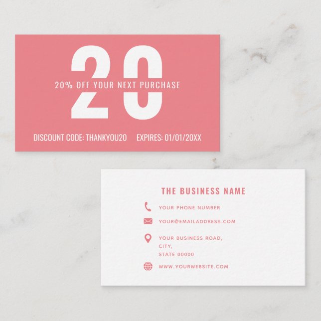Pink White Elegant Monogram Professional Business Discount Card (Front/Back)