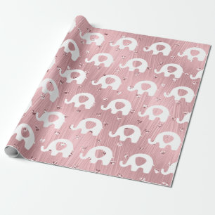 Pink White Elephant Baby Shower Princess Girl Wrapping Paper