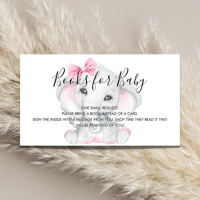 Pink white elephant girl baby shower book request enclosure card (Creator Uploaded)