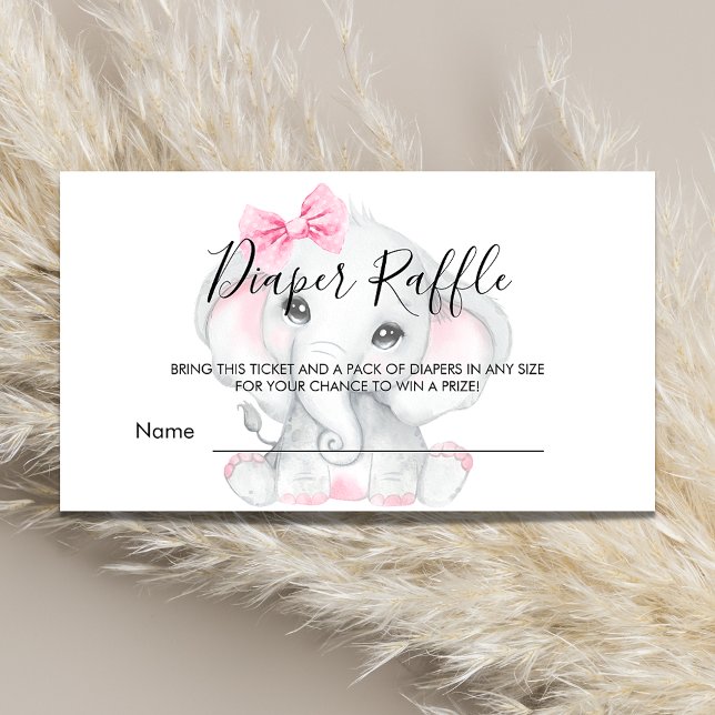 Pink white elephant girl baby shower diaper raffle enclosure card (Creator Uploaded)
