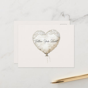 Pink White Faux Lace Heart Balloon Postcard