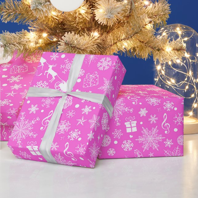 pink white festive Christmas party  Wrapping Paper (Holidays)