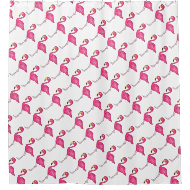 Pink White Flamingo Flamingos Bird Shower Curtain (Front)
