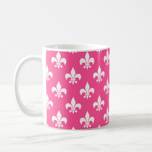 Pink White Fleur-de-lis Coffee Mug (Left)