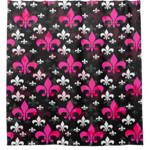 Pink White Fleur De Lis Shower Curtain