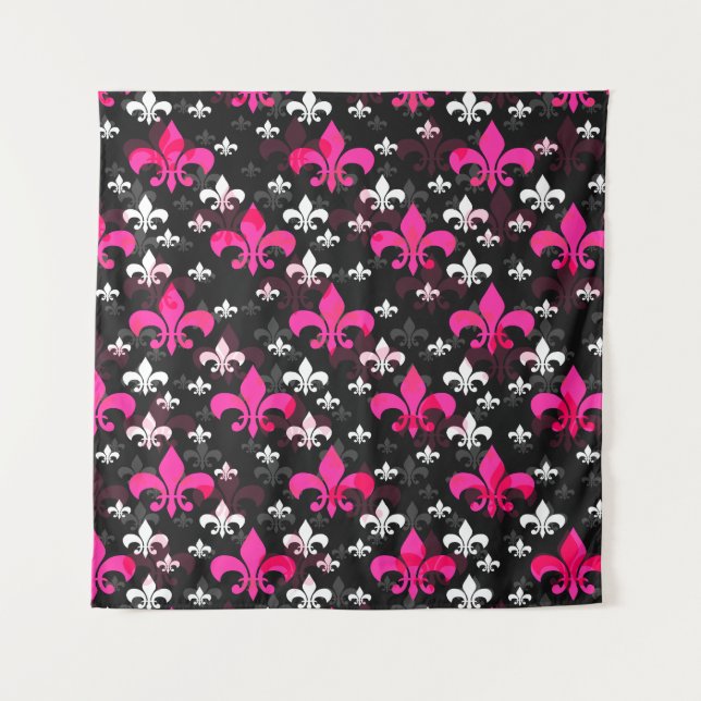 Pink White Fleur De Lis  Tapestry (Front)
