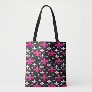 Pink White Fleur De Lis Tote Bag