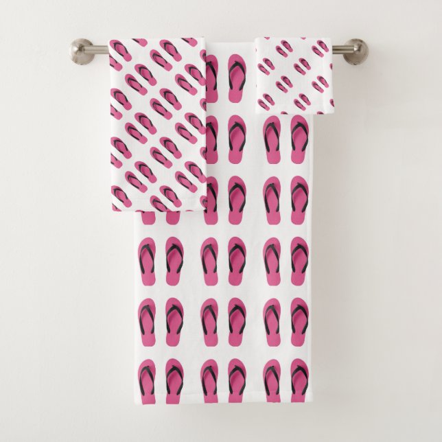 Pink White Flip Flops Kids Bath Towel Set (Insitu)