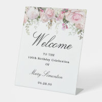 Pink White Floral 100th Birthday Party Welcome