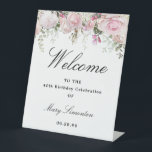 Pink White Floral 40th Birthday Party Welcome Pedestal Sign<br><div class="desc">Welcome guests to your birthday party with this elegant floral design. A lush floral border of blush pink roses and white hydrangea flowers is placed at the top. Welcome is written in a large trending font. The remainder of the text is a classic combination of an upright and italic font....</div>