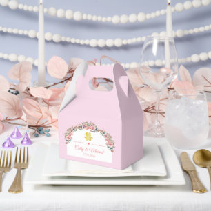 Pink white floral arch Chinese wedding double xi Favour Box