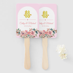 pink white floral arch chinese wedding hand fan