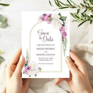 Pink White Floral Arch Wedding Save the Date 