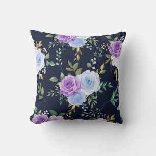 pink,white floral black-ground cushion