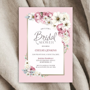 Pink White Floral Bridal Shower Invitation