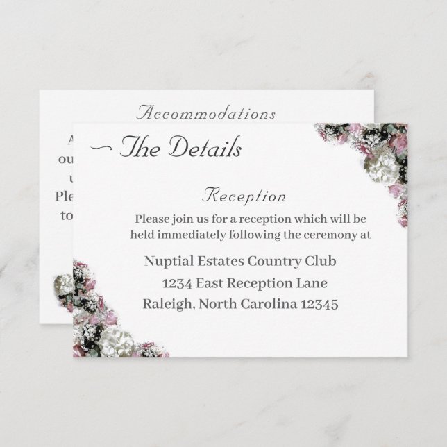 Pink & White Floral Catholic Wedding  Enclosure Card (Front/Back)