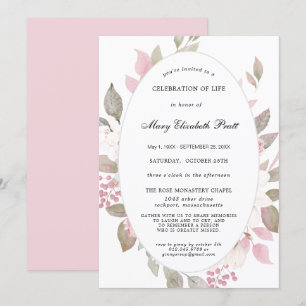 Pink White Floral Celebration of Life Invitation