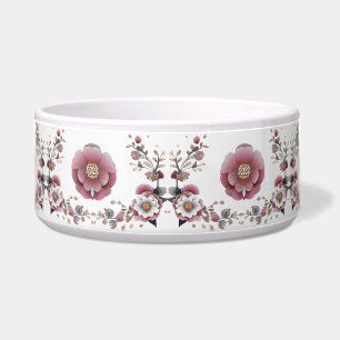 Pink White Floral Ceramic Pet Bowl