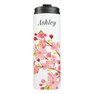 Pink White Floral Cherry Blossom Thermal Tumbler