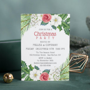 Pink White Floral Corporate Christmas Party Invitation